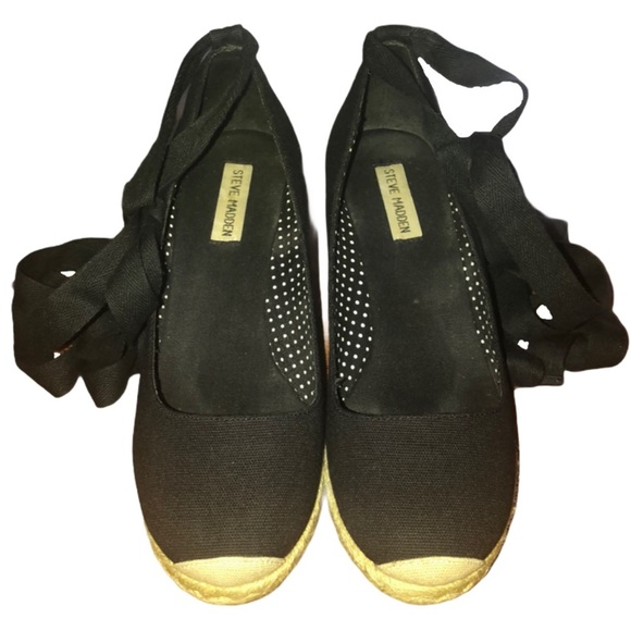 Steve Madden Black Tie Up Espadrille Wedges - Picture 6 of 15